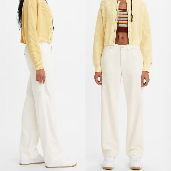 Free People X Levi's Premium Women's Dad Utility Pants NWT Cargo Size 32 Cream - Picture 1 of 7